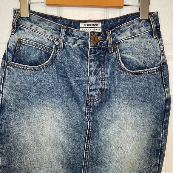 ONE Teaspoon Blue Jean Mini Denim Skirt Size 28 - Picture 2 of 6